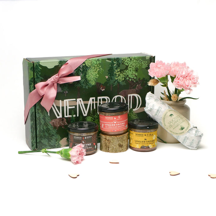 Coffret « Les collabs » avec 3 terrines et un saucisson aux amandes