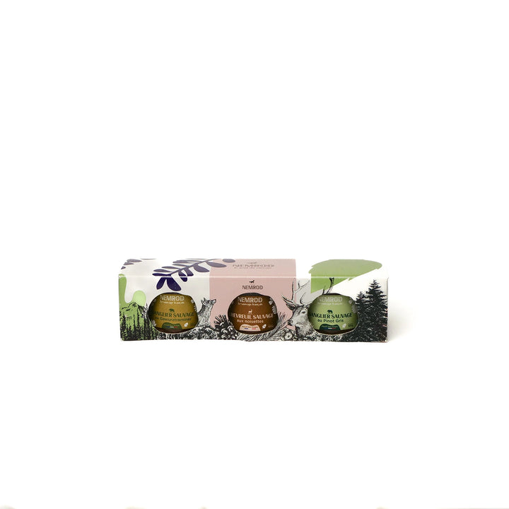 Coffret classique - Terrine de chevreuil aux noisettes, terrine de sanglier au pinot gris, terrine de sanglier au gewurztraminer